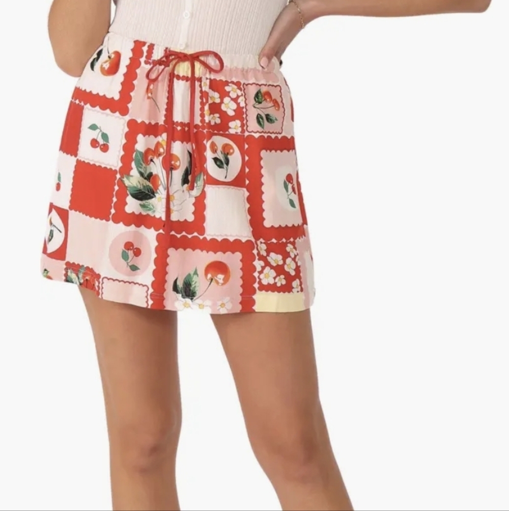 Petal&Pup Keely Red and Pink Cherry Patchwork Drawstring Skirt Sz.XL NWT